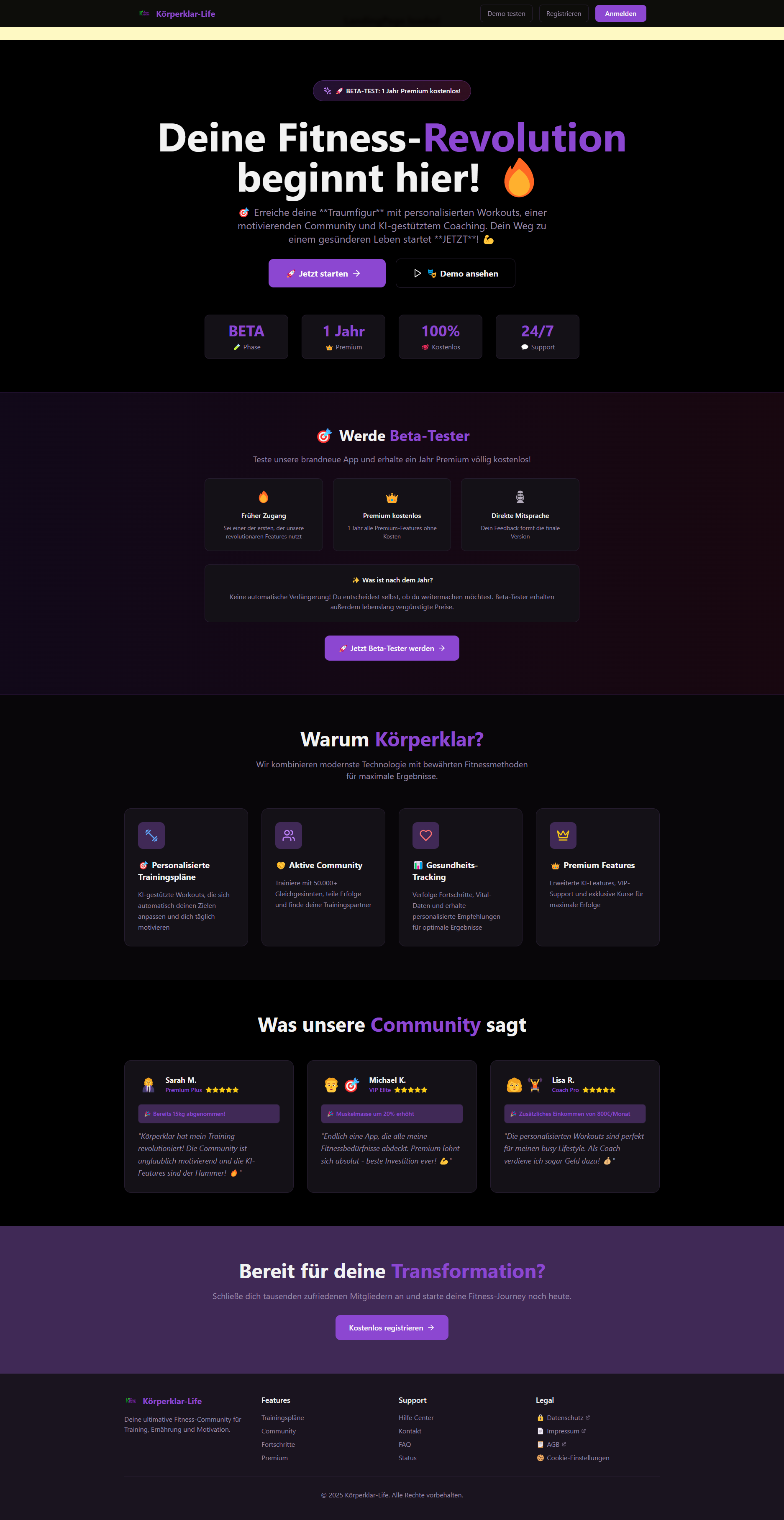 Körperklar-Life - Fitness-Community und Gesundheitsplattform Screenshot